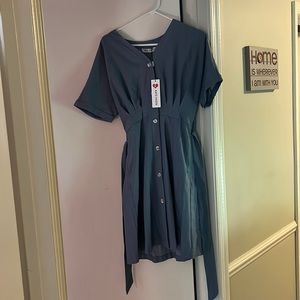 Blue, Tie Wrap Dress with pockets! Could be dressed down or dressed up.